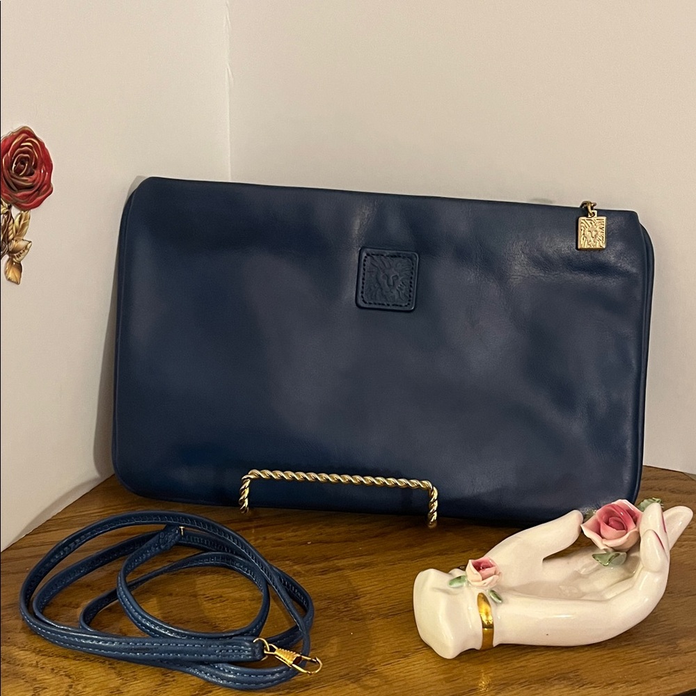Elegant Blue Leather Anne Kline Handbag